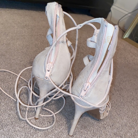 Beige Tie Up Open Toe Heels - Picture 2 of 2